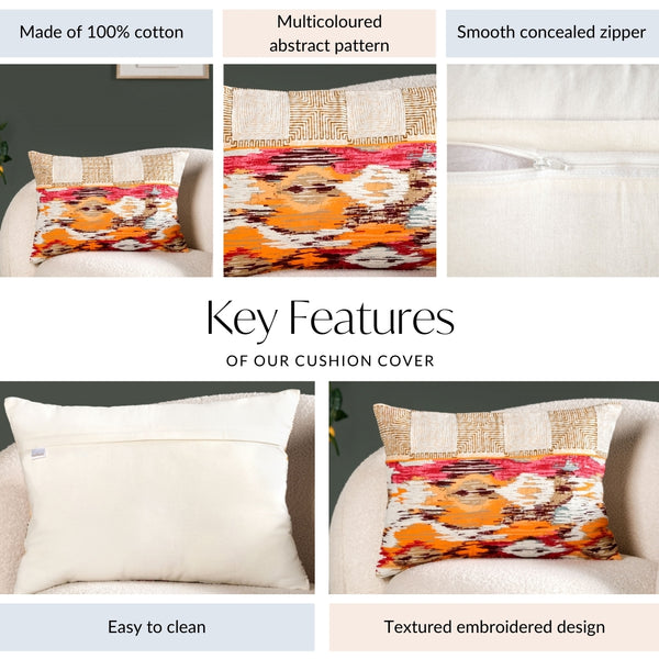 Feathered Print Embroidered Cotton Cushion Cover 50x36cm