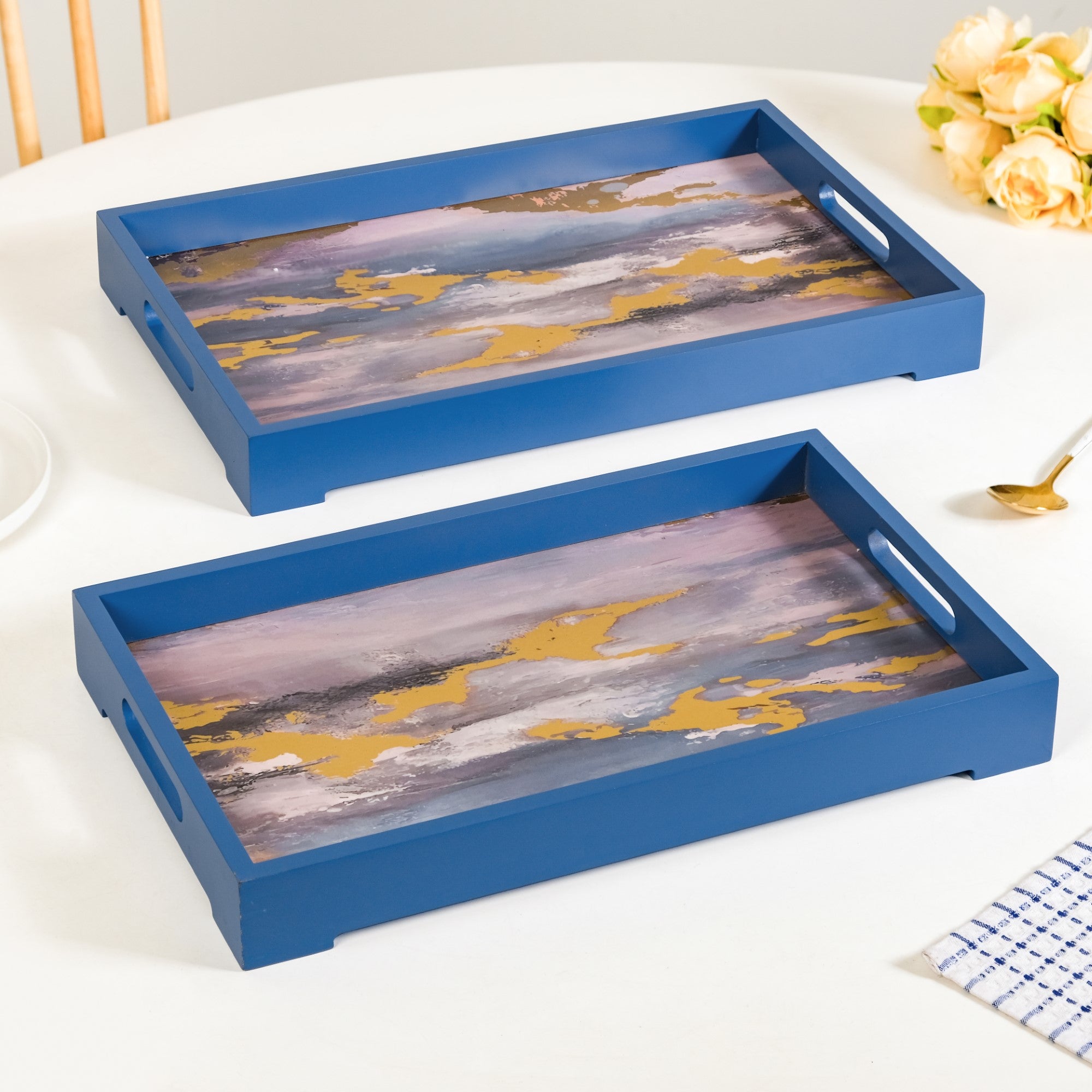 Impressionism Sky Art Tray Set Of 2 Blue