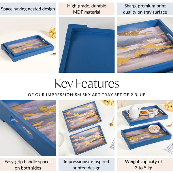 Impressionism Sky Art Tray Set Of 2 Blue