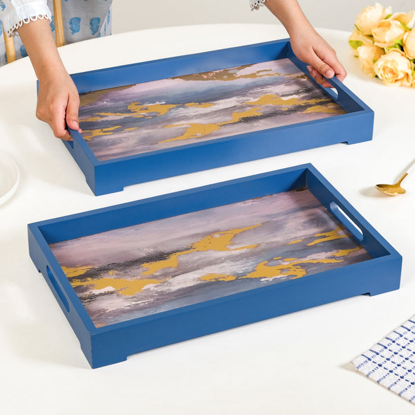 Impressionism Sky Art Tray Set Of 2 Blue