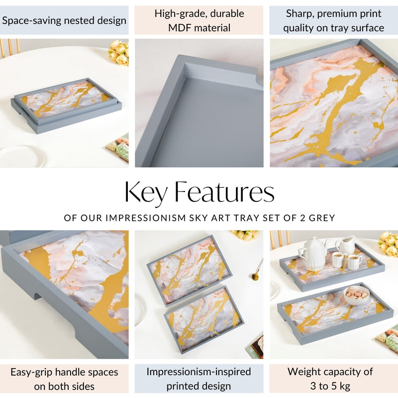 Impressionism Sky Art Tray Set Of 2 Grey