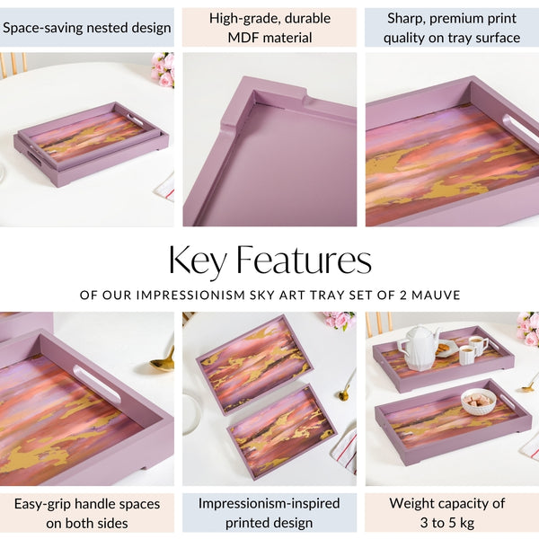 Impressionism Sky Art Tray Set Of 2 Mauve
