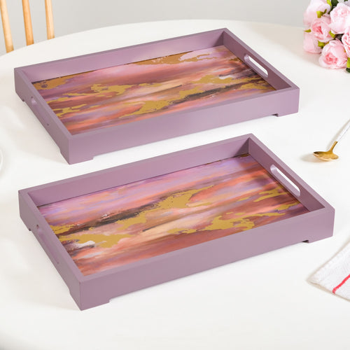Impressionism Sky Art Tray Set Of 2 Mauve
