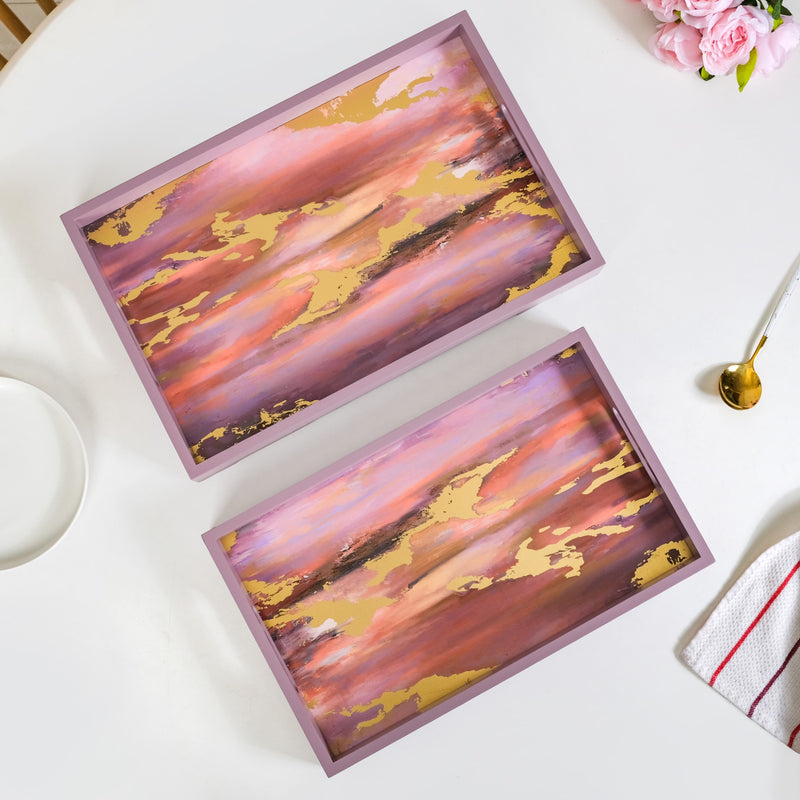 Impressionism Sky Art Tray Set Of 2 Mauve