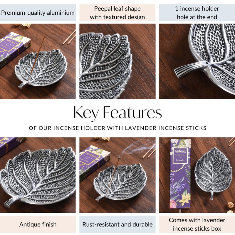 Peepal Leaf Agarbatti Stand With Lavender Incense Sticks