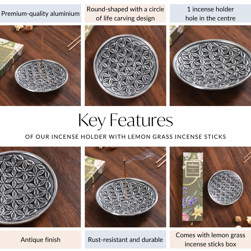 Circle Of Life Aluminium Incense Holder With Lemon Grass Incense Sticks