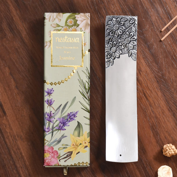 Floral Metal Incense Holder With Jasmine Incense Sticks Gift box