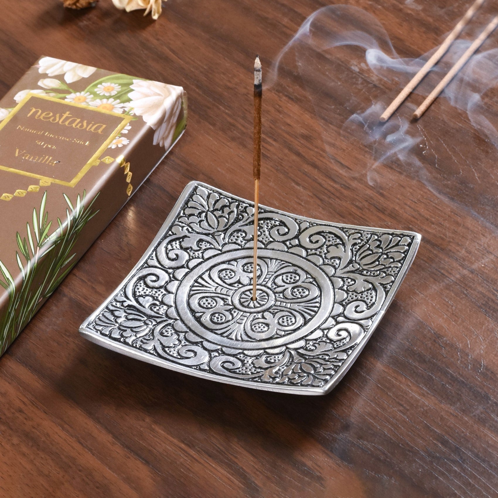 Square Floral Agarbatti Stand With Vanilla Incense Sticks Online