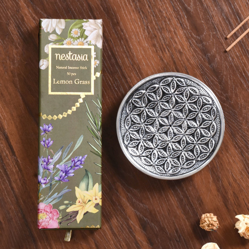 Circle Of Life Aluminium Incense Holder With Lemon Grass Incense Sticks