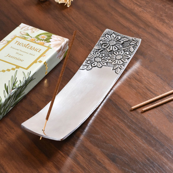 Floral Metal Incense Holder With Jasmine Incense Sticks Gift box