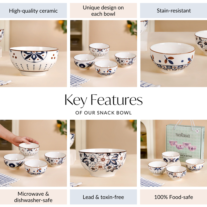 Indie Ceramic Snack Bowl Set Of 4 350ml