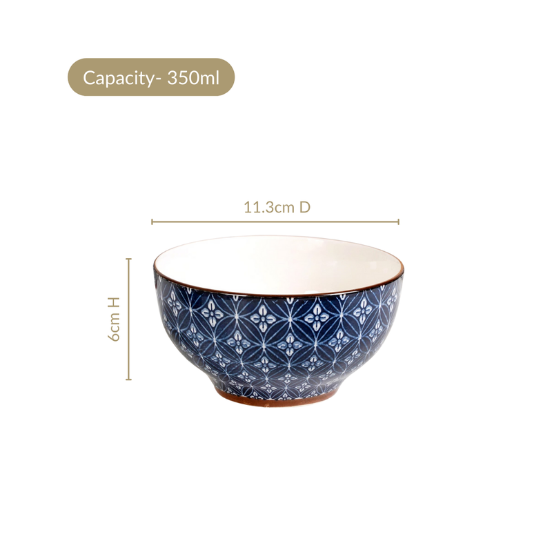 Indigo Ceramic Snack Bowl Set Of 6 350ml