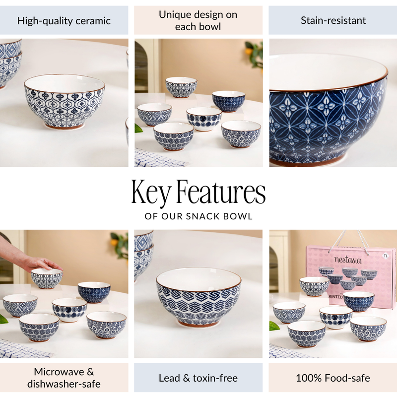 Indigo Ceramic Snack Bowl Set Of 6 350ml