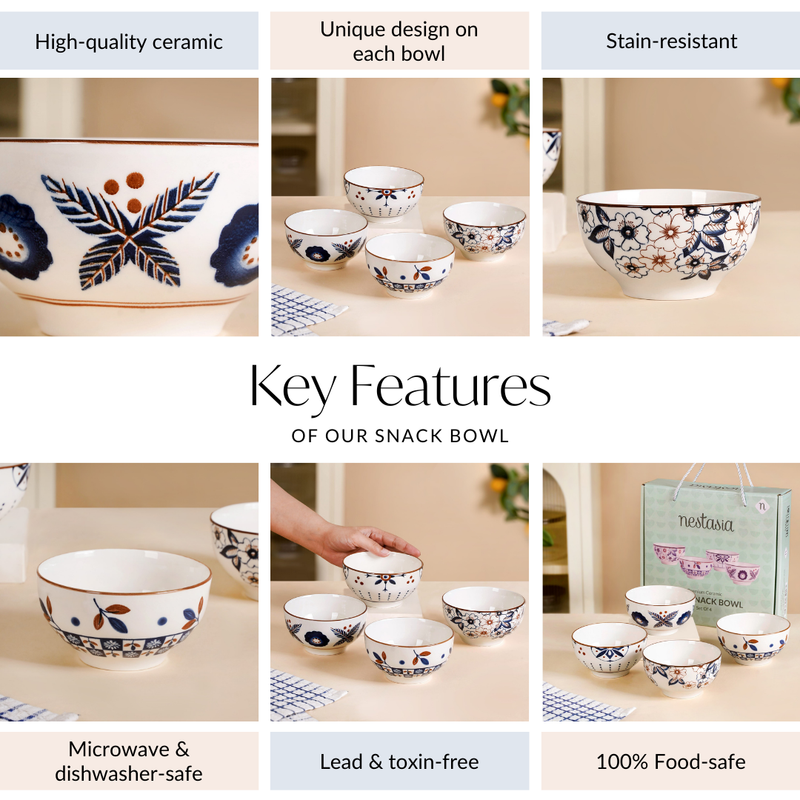 Indigo Charm Ceramic Snack Bowl Set Of 6 350ml