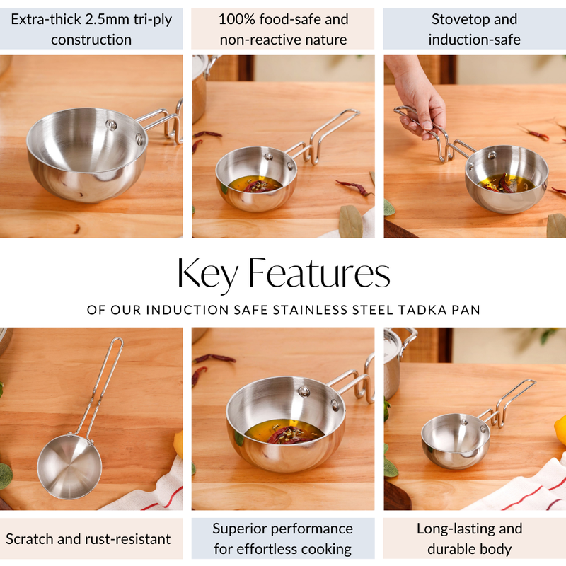 Induction Safe Tri Ply Stainless Steel Tadka Pan 540ml