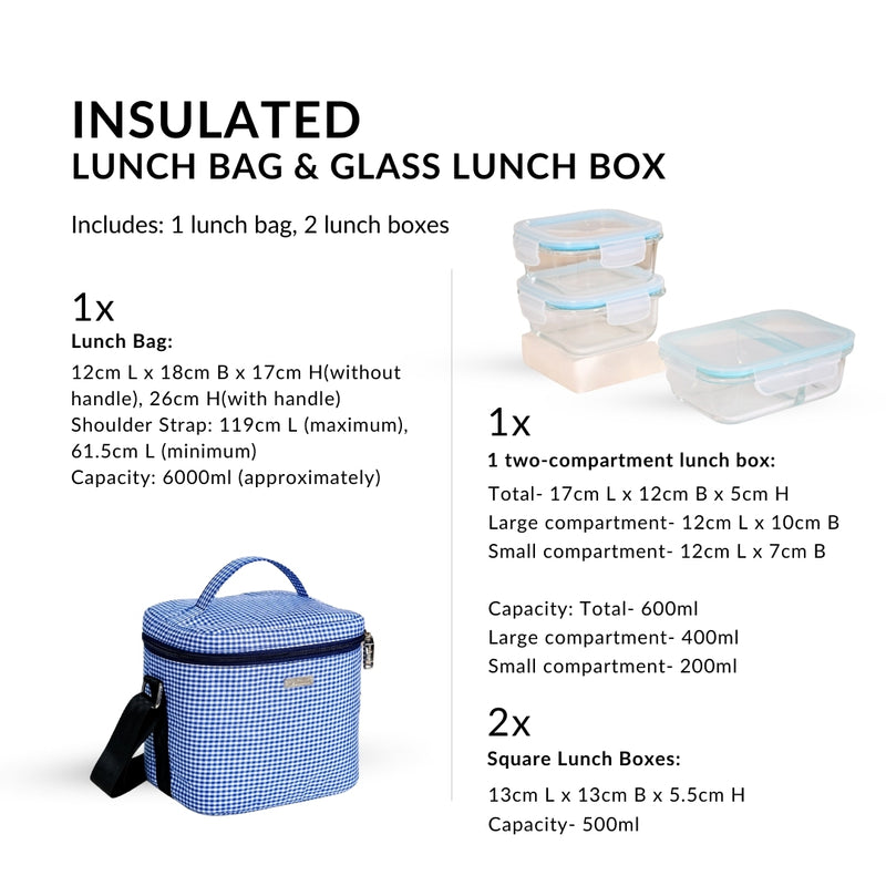 Insulated Lunch Bag And Glass Lunch Box Hamper