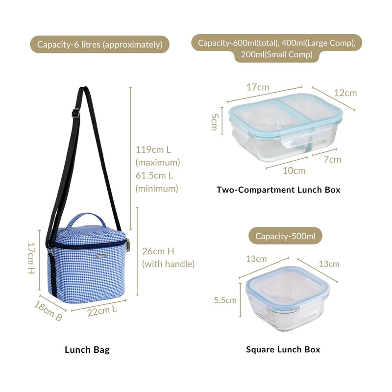 Insulated Lunch Bag And Glass Lunch Box Hamper