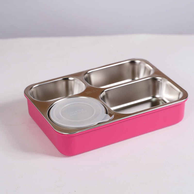 Pink 4 Grid Stainless Steel Lunch Box For Office 950ml