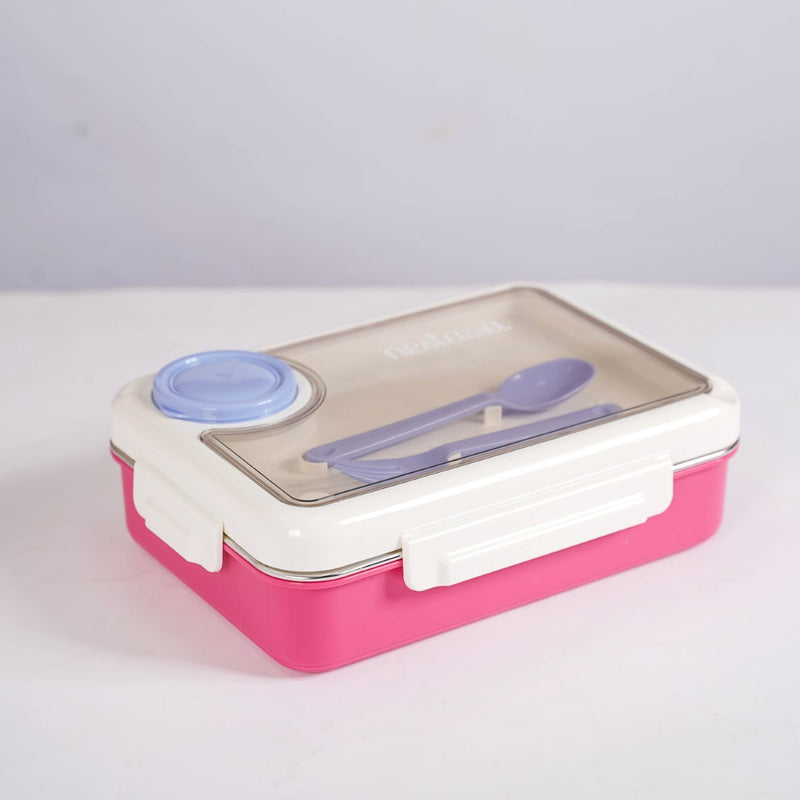 Pink 4 Grid Stainless Steel Lunch Box For Office 950ml
