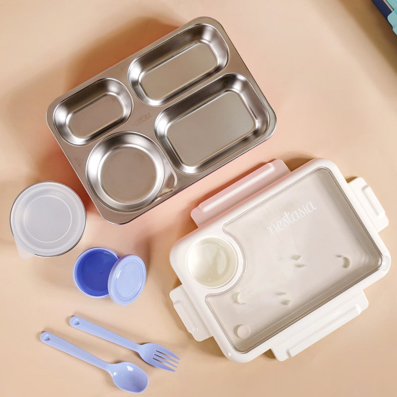 Pink 4 Grid Stainless Steel Lunch Box For Office 950ml