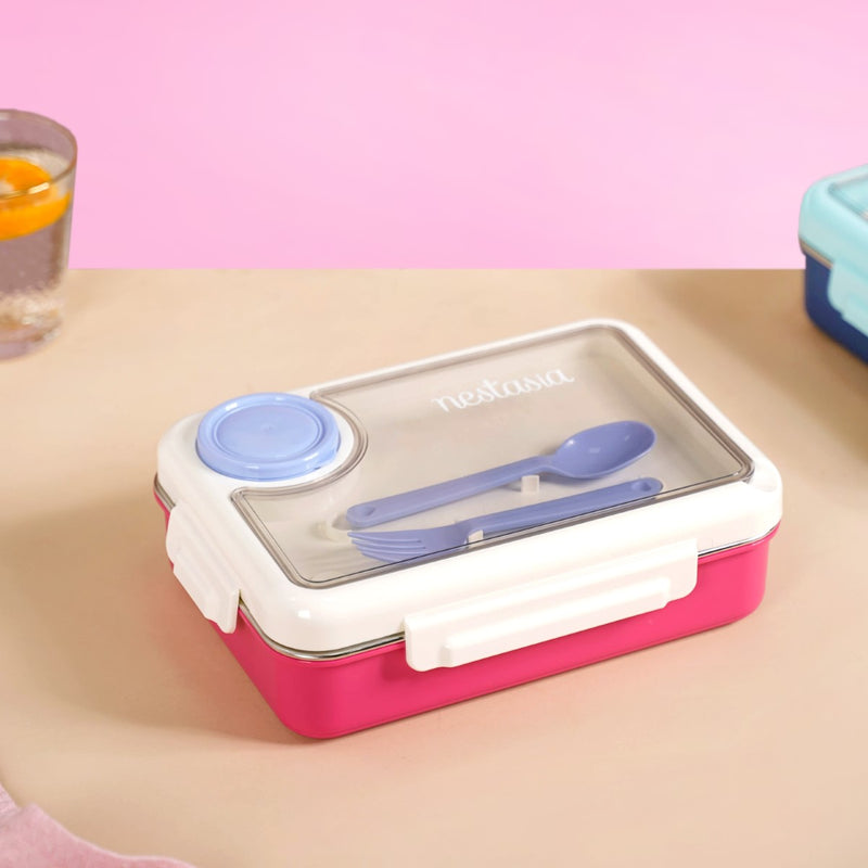 Pink 4 Grid Stainless Steel Lunch Box For Office 950ml