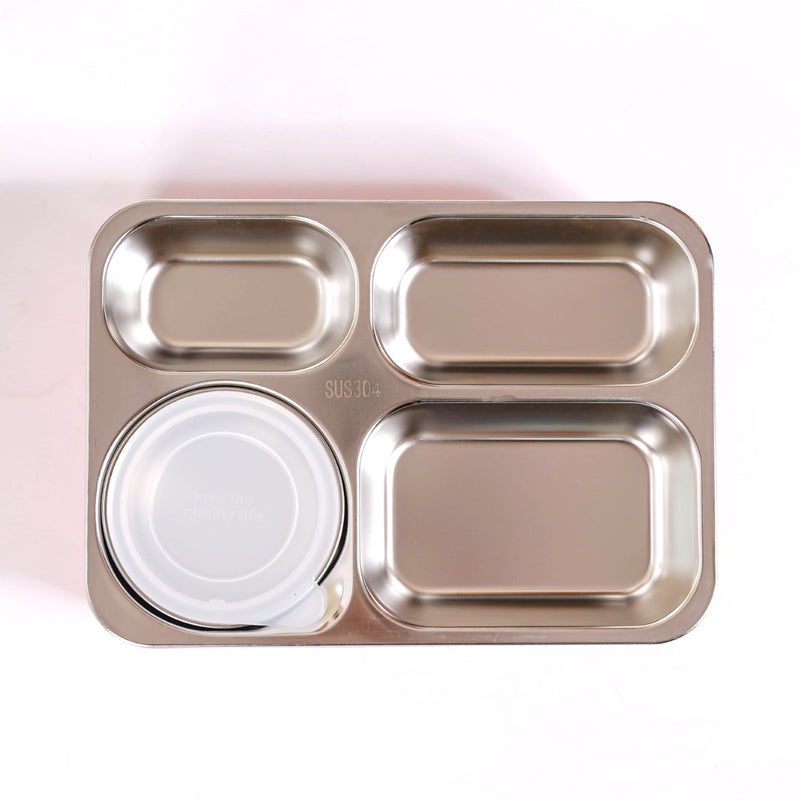 Pink 4 Grid Stainless Steel Lunch Box For Office 950ml
