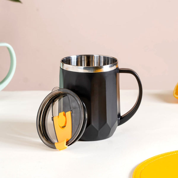 Desk Coffee Mug With Lid Set Of 2 Black 400ml