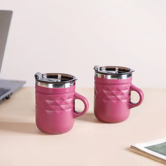 Portable Coffee Mug With Lid Set Of 2 Magenta 400ml - Travel mugs, travel coffee mugs, coffee mugs with lid, tea mug with lid, portable coffee mugs