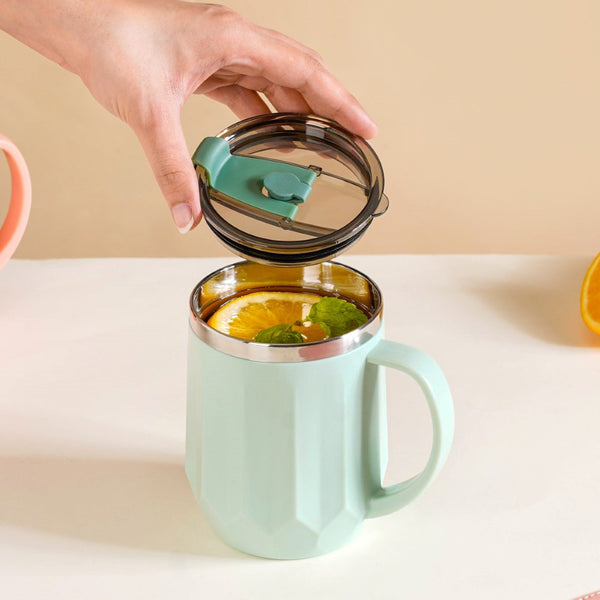 Couples Coffee Mug With Lid Set of 2 Mint Green 400ml