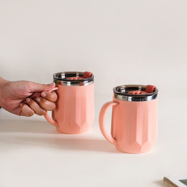 Stainless Steel Mug With Lid Set Of 2 Pink 400ml