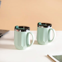 Couples Coffee Mug With Lid Set of 2 Mint Green 400ml - Travel mug, travel coffee mug, coffee mug, coffee mug with lid, mint green coffee mugs