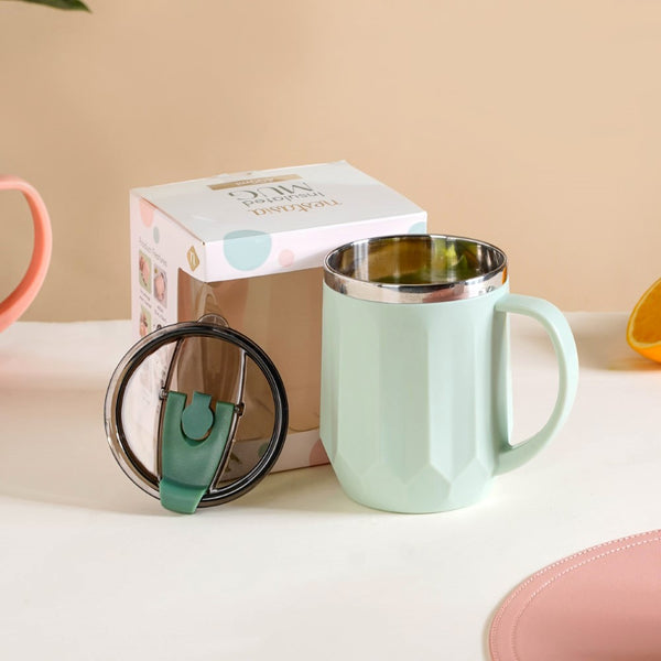 Couples Coffee Mug With Lid Set of 2 Mint Green 400ml
