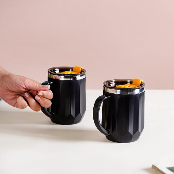 Desk Coffee Mug With Lid Set Of 2 Black 400ml