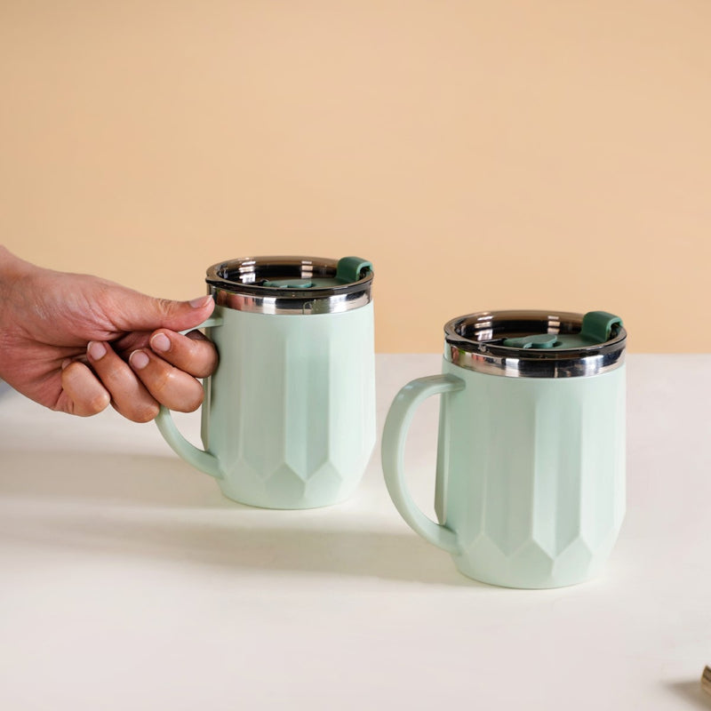 Couples Coffee Mug With Lid Set of 2 Mint Green 400ml - Travel mug, travel coffee mug, coffee mug, coffee mug with lid, mint green coffee mugs