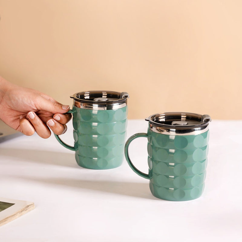 Coffee Mug With Lid Set Of 2 Green 400ml - Travel mug, travel mug with lid, coffee mug, insulated mug, travel coffee mug, travel coffee mug with lid