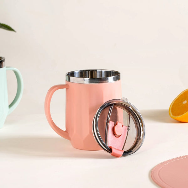 Stainless Steel Mug With Lid Set Of 2 Pink 400ml