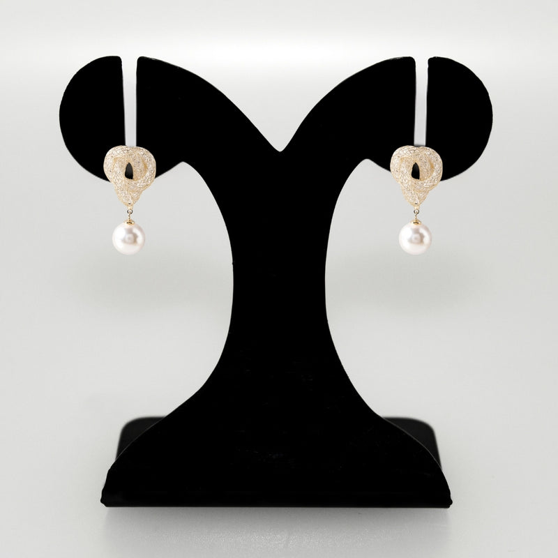 Iridescent Twist And Pearl Drop Earrings Gold