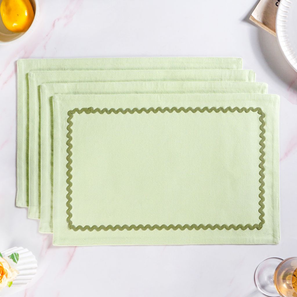 Isabelle Rick Rack Green Cotton Placemat Set Of 4