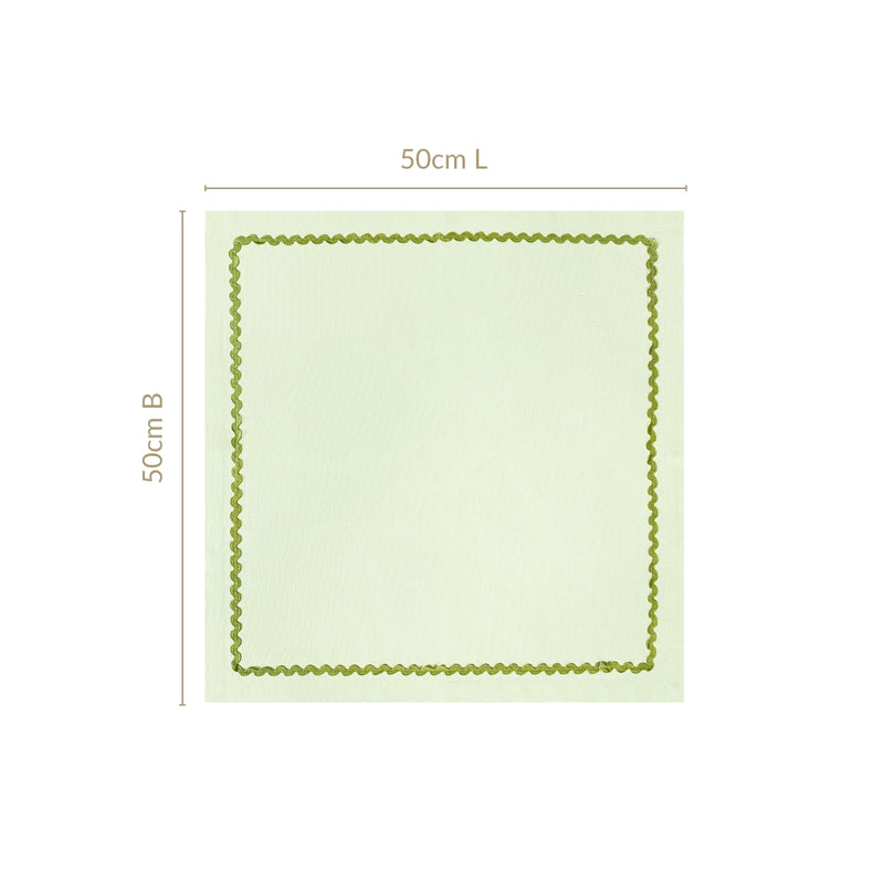 Isabelle Set Of 4 Green Cotton Rick Rack Napkins