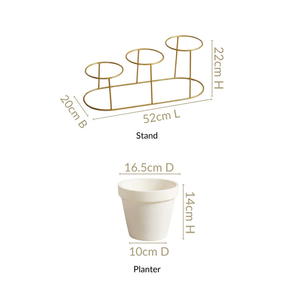 TerraGold Planters With Metal Stand Cream White