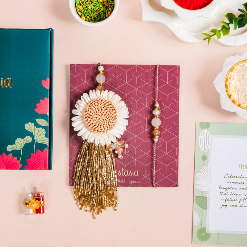 Ivory Daisy Rakhi And Lumba Gift Set