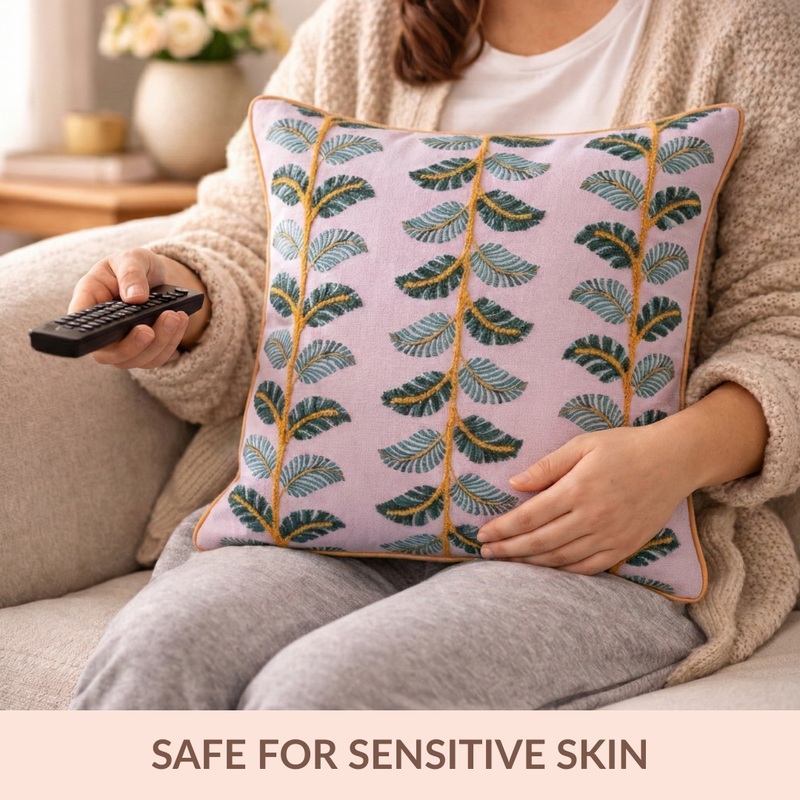 Ivy Bloom Embroidered Cotton Cushion Cover 43x43cm