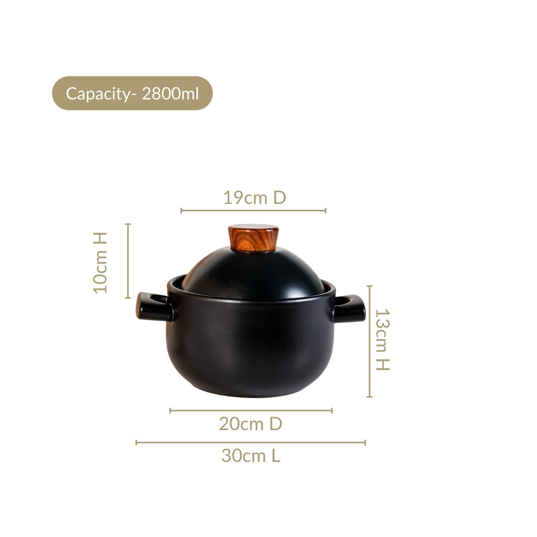 Claymist Black Cooking Pot With Lid 2800ml Online - Premium