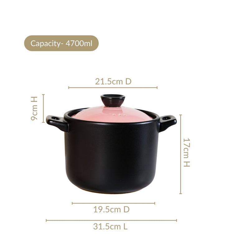 Flamora Ceramic Cooking Pot Pink Black 4700ml