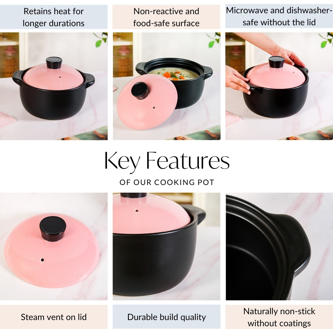Flamora Ceramic Cooking Pot Pink 3600ml - Premium Cooking Pot | Nestasia