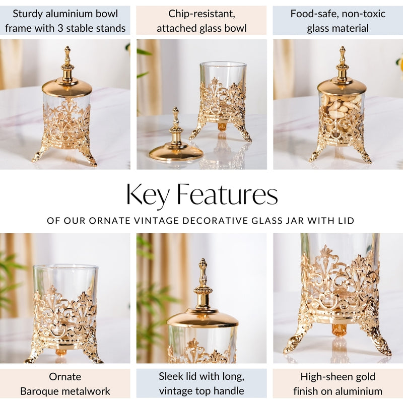 Ornate Vintage Decorative Glass Jar With Lid