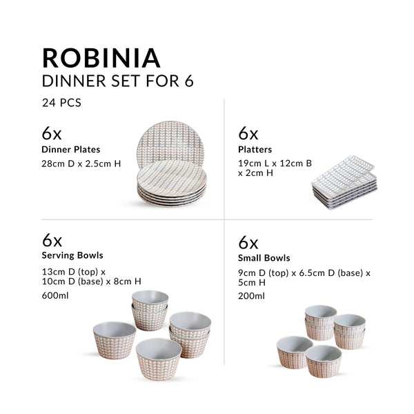 Robinia 24 Piece Ceramic Dinner Set For 6