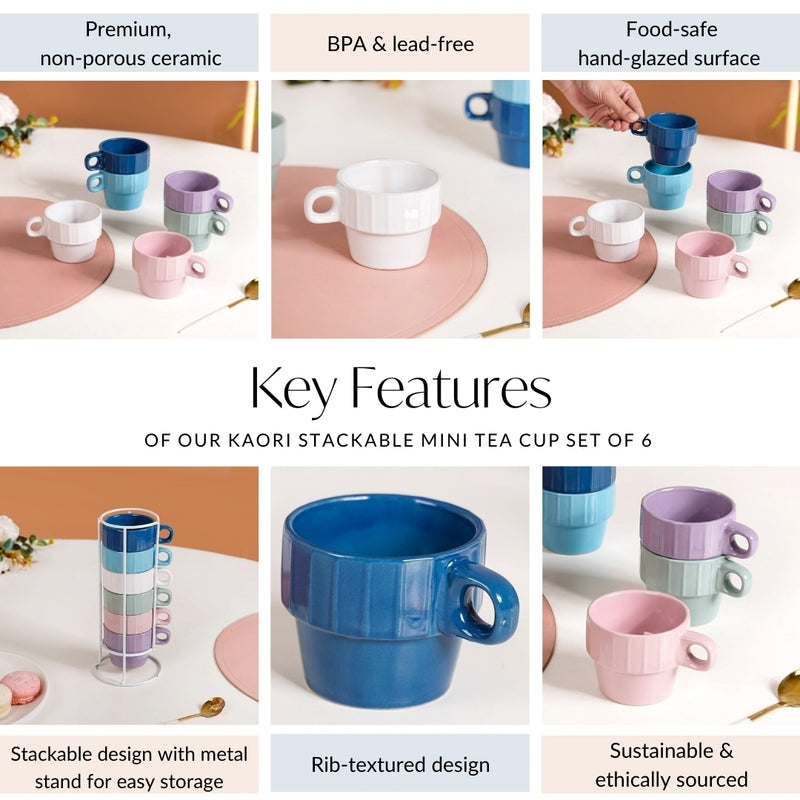 Stackable Mini Tea Cup Set Of 6 Kaori Ocean Tones 90ml