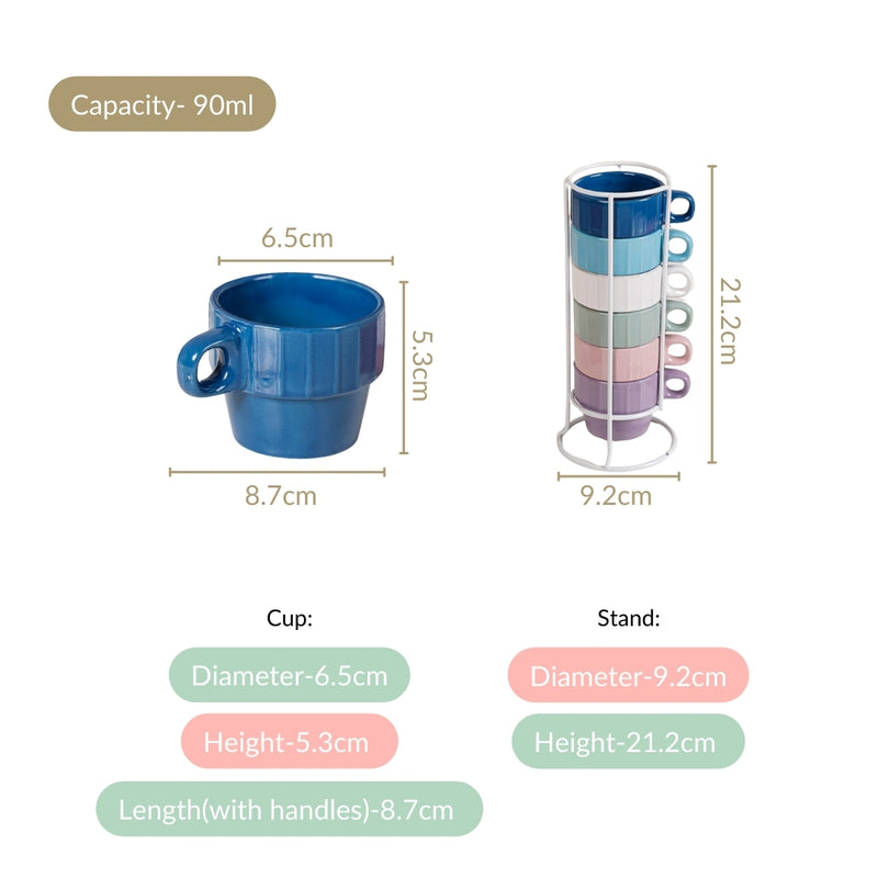 Stackable Mini Tea Cup Set Of 6 Kaori Ocean Tones 90ml