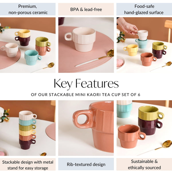 Stackable Mini Tea Cup Set Of 6 Kaori Sunset Hues 90ml